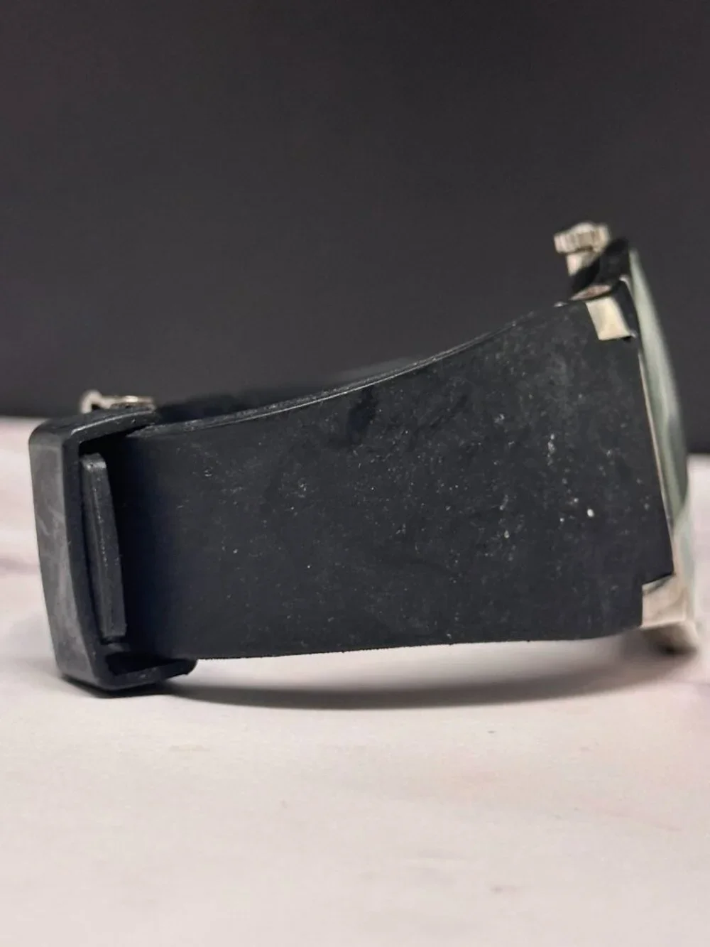 Cote d' Azur Watch Men Silver Tone Slim Round Black Resin Band New Battery 10